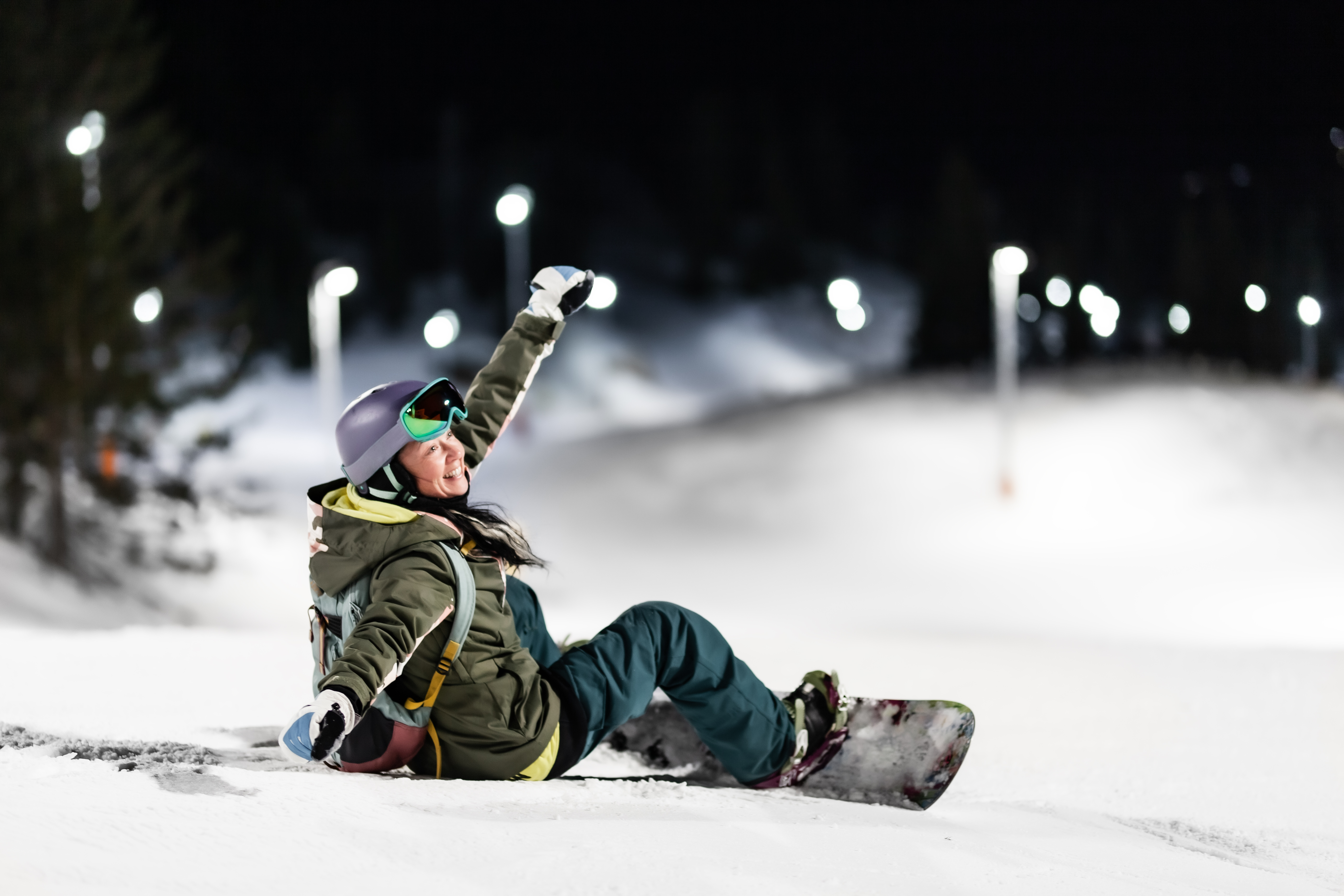 Women snowboarding